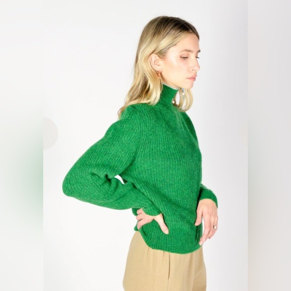 Paloma Wool Himalaya Green Wool Mohair Blend Textured Sweater Size L Mock Neck - Picture 3 of 11